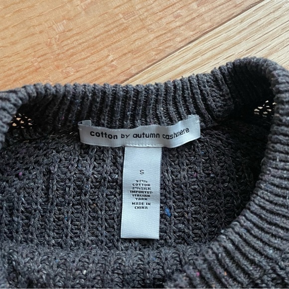 Cotton by Autumn Cashmere Rye Brown Speckled Distressed Scallop Shaker Sweater S - Picture 9 of 12